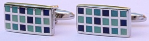 Modern Silver Tone Blue and Turquoise Squares Cufflinks